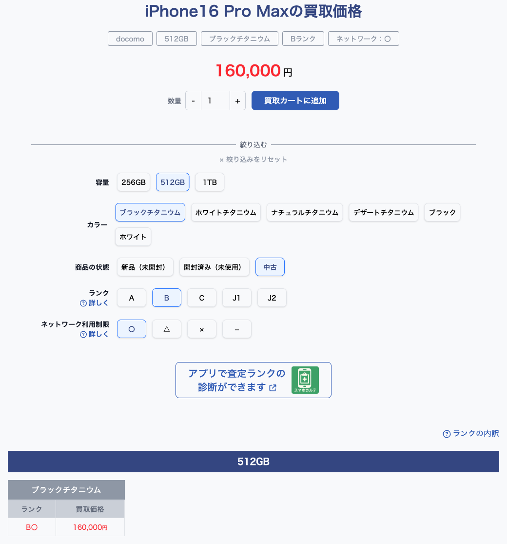 概算買取価格の表示